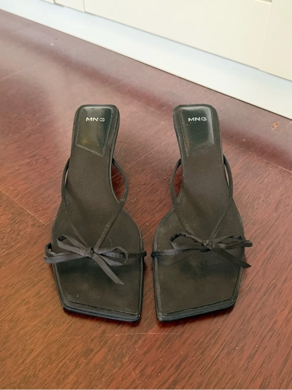 Mango Black Kitten Heel Mules Sandal with Bow - Picture 3 of 6